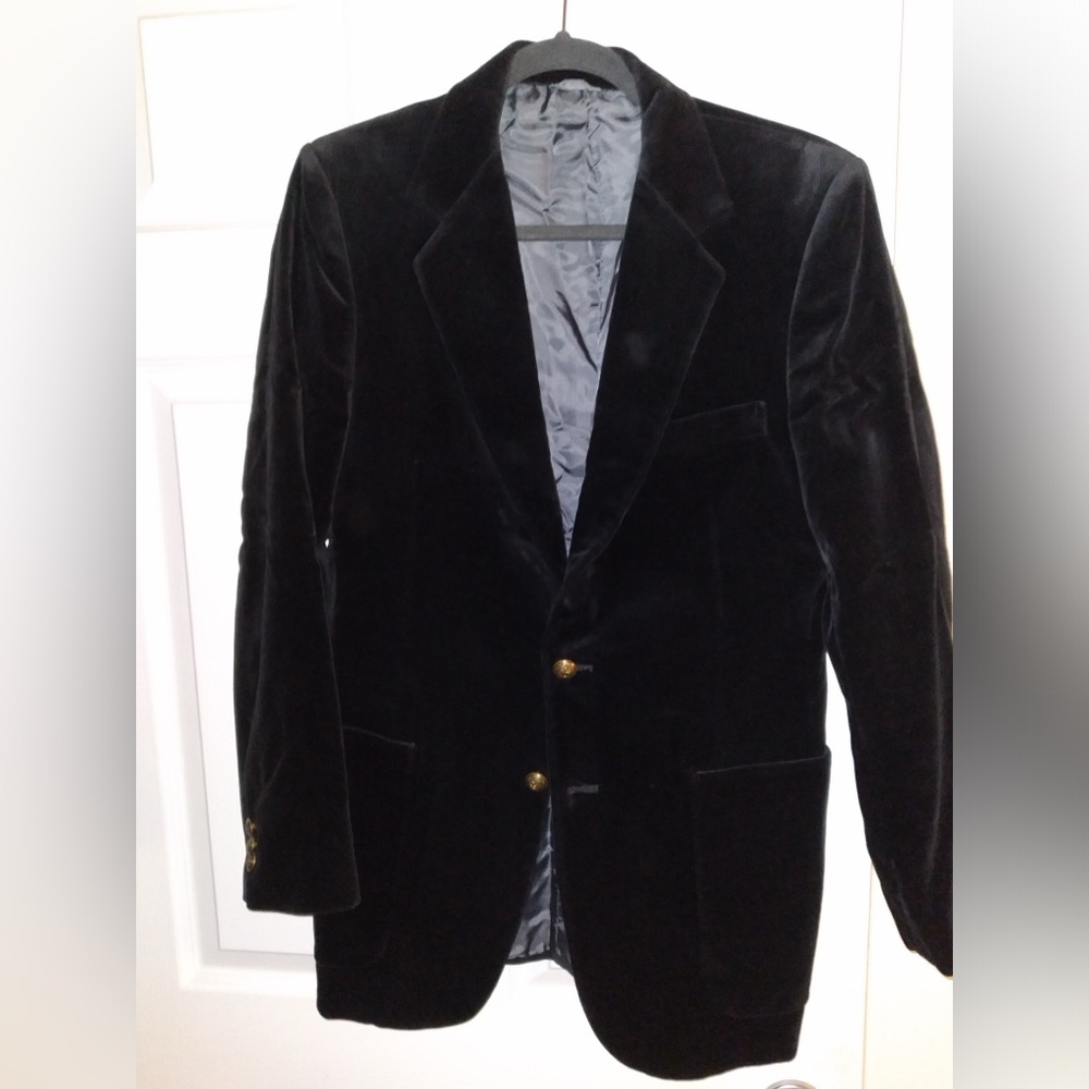 Vintage black velvet slim fit men's blazer